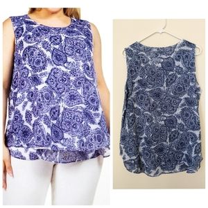 Cristina B Ladies Double Layered Sleeveless Tunic Top Blue Paisley Print  XXL